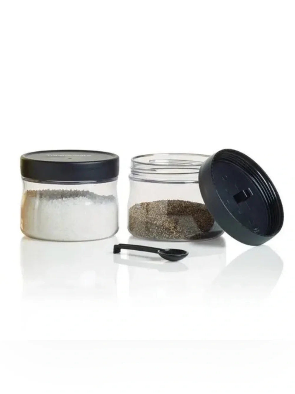 2Tupperware Counterscaping Dry Container 19oz Jar and Spoon Clear with Black Lid
